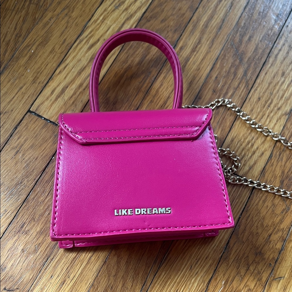 Hot Pink Mini Crossbody Bag with Gold Chain - Picture 2 of 2